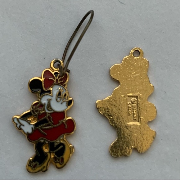 Vintage Disney Minnie Mouse Enamel Dangle French Wire Hook Earrings 2” 1995 - Picture 7 of 8
